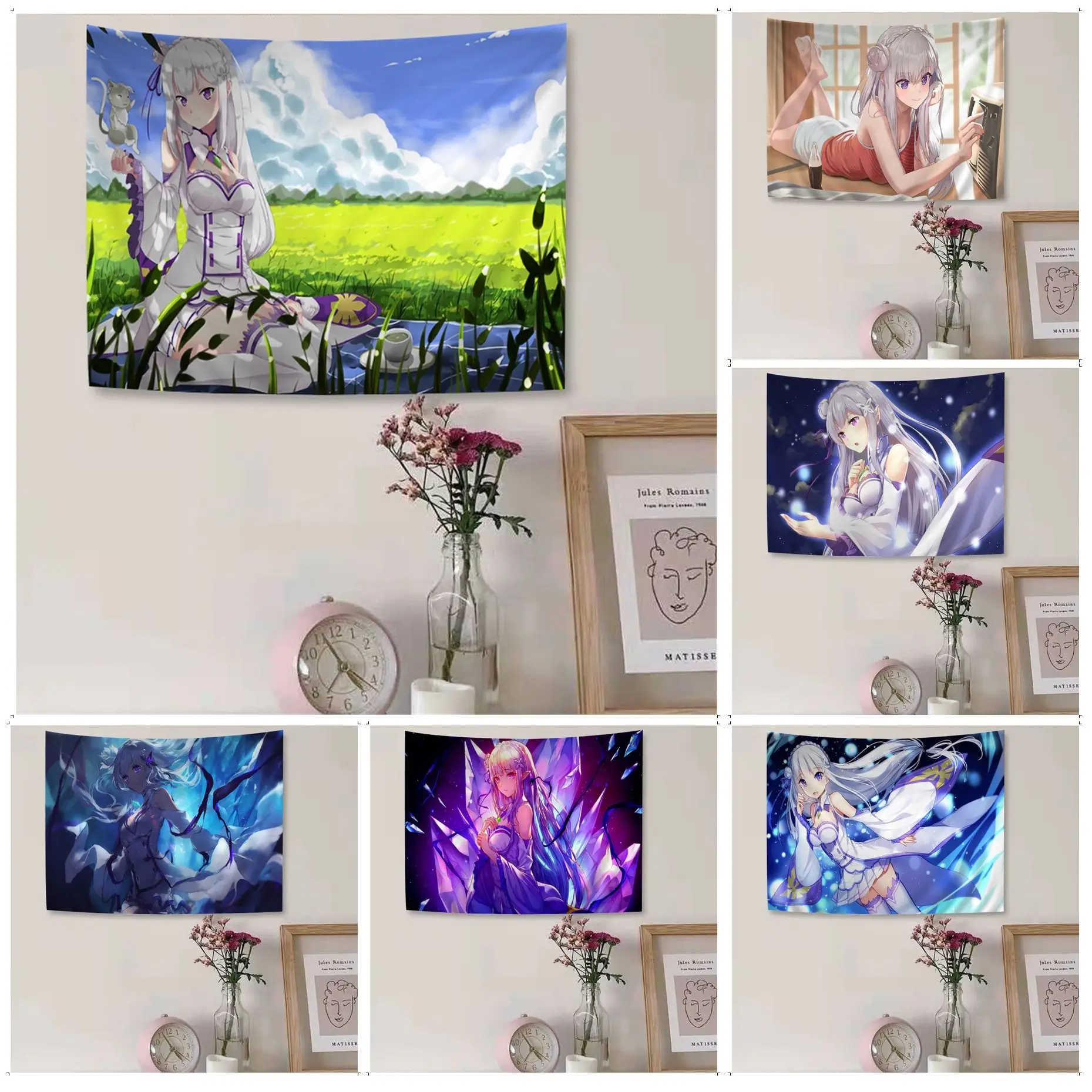 

Anime Girl Re Zero Emilia Chart Tapestry Hanging Tarot Hippie Wall Rugs Dorm Decor Blanket