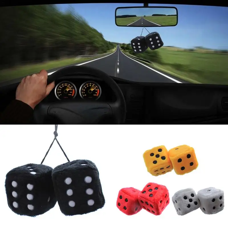 

1pcs Car Dice Ornament Vehicle Fuzzy Dice Rear View Mirror Hangers Auto Dice Pendant With Dots Automobile Interior Accessories
