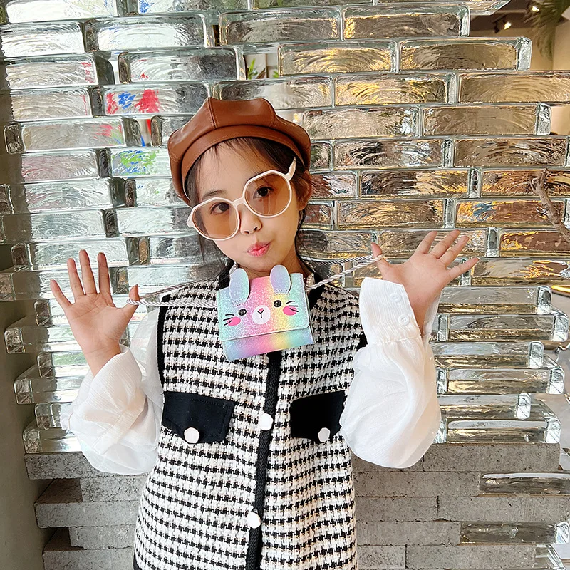 Cute Rabbit Children's Shoulder Bag Gradient Color Princess Accessories Coin Purse Lovely Baby Girls Small Square Crossbody Bags