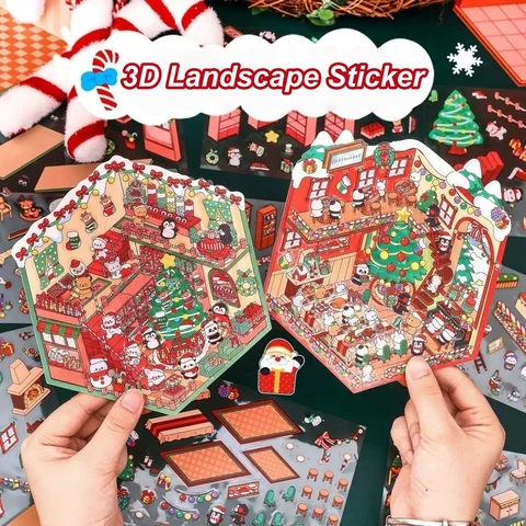 3D Рождественская пейзажная наклейка