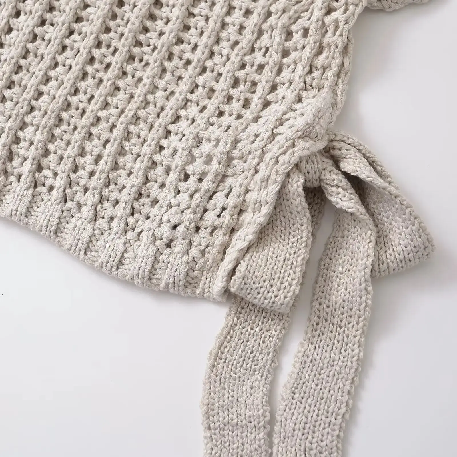 TRAF вязаный осенний свитер для женщин прозрачный короткий топ пляжный пуловер