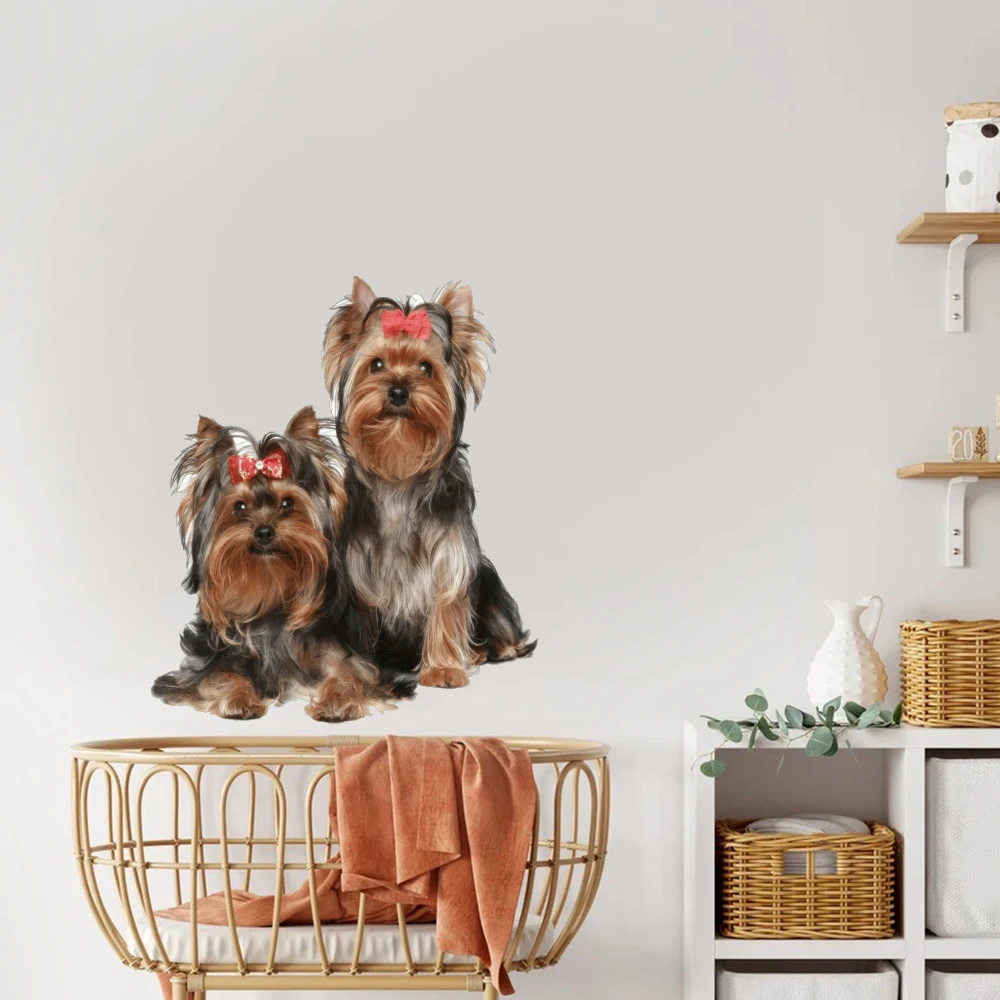 Мультяшная собака Ярсир-терьер щенок стикер на стену наклейка с изображением