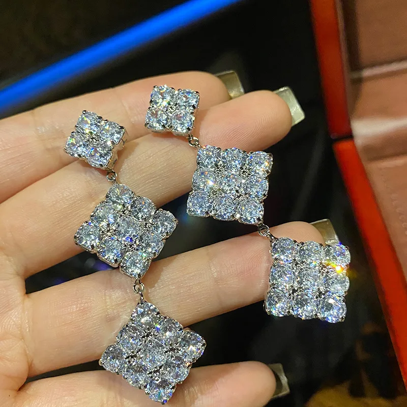 

Bilincolor Crsytal Clear Cubic Zirconia Square Drop Earring for Women