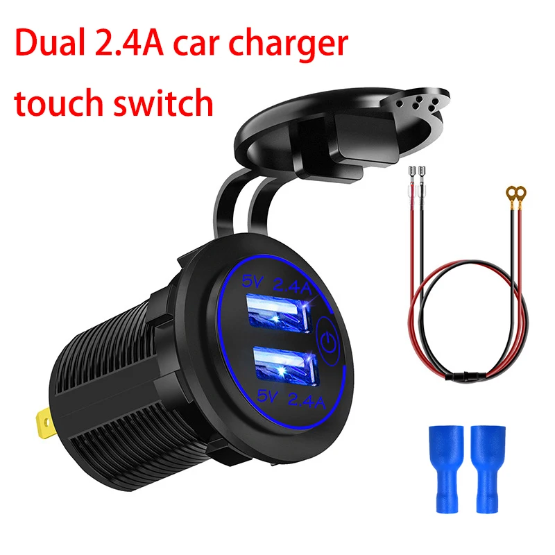 

4.8A 12V USB Socket Adapter with Touch Switch Dual 2.4A Fast Charge Quick Car Charger for Car Boat Marine Motorcycle
