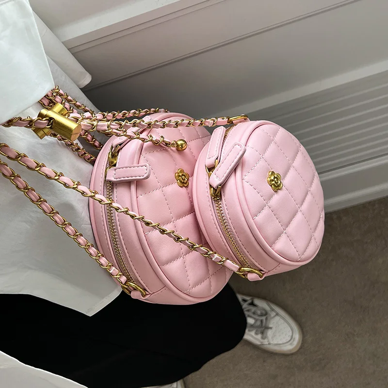 

Women Round Solid Color Mini Cute Leather Shoulder Handbags 2022 Fashion Small Female Chain Crossbody Bags Lady Evening Clutch