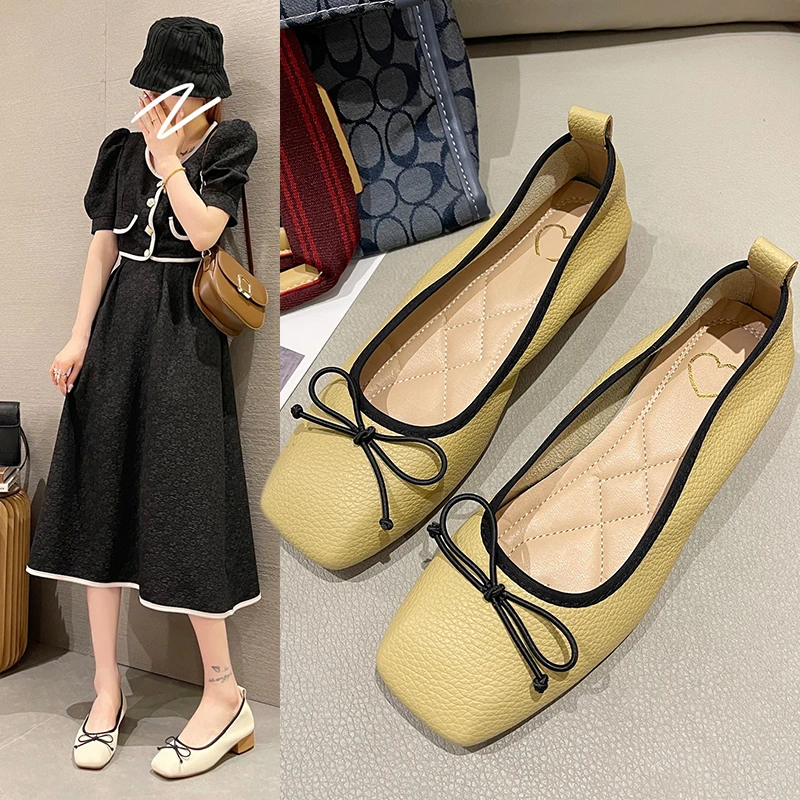 

Women Flat-Bottomed Small Slip On Single Shoes 2022 New Spring and Summer Bow Shallow Mouth Shoes Ballet Shoes