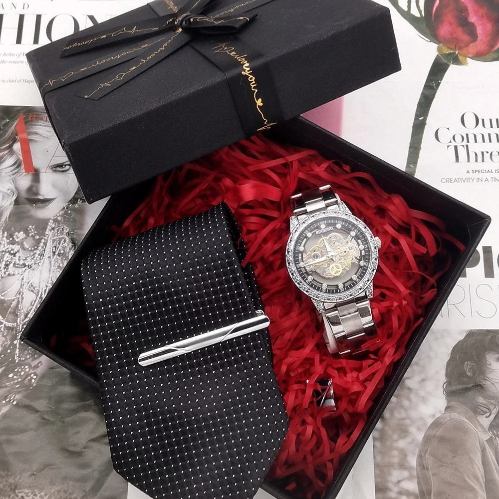 3 шт. мужские кварцевые наручные часы с запонками зажимами для галстука и