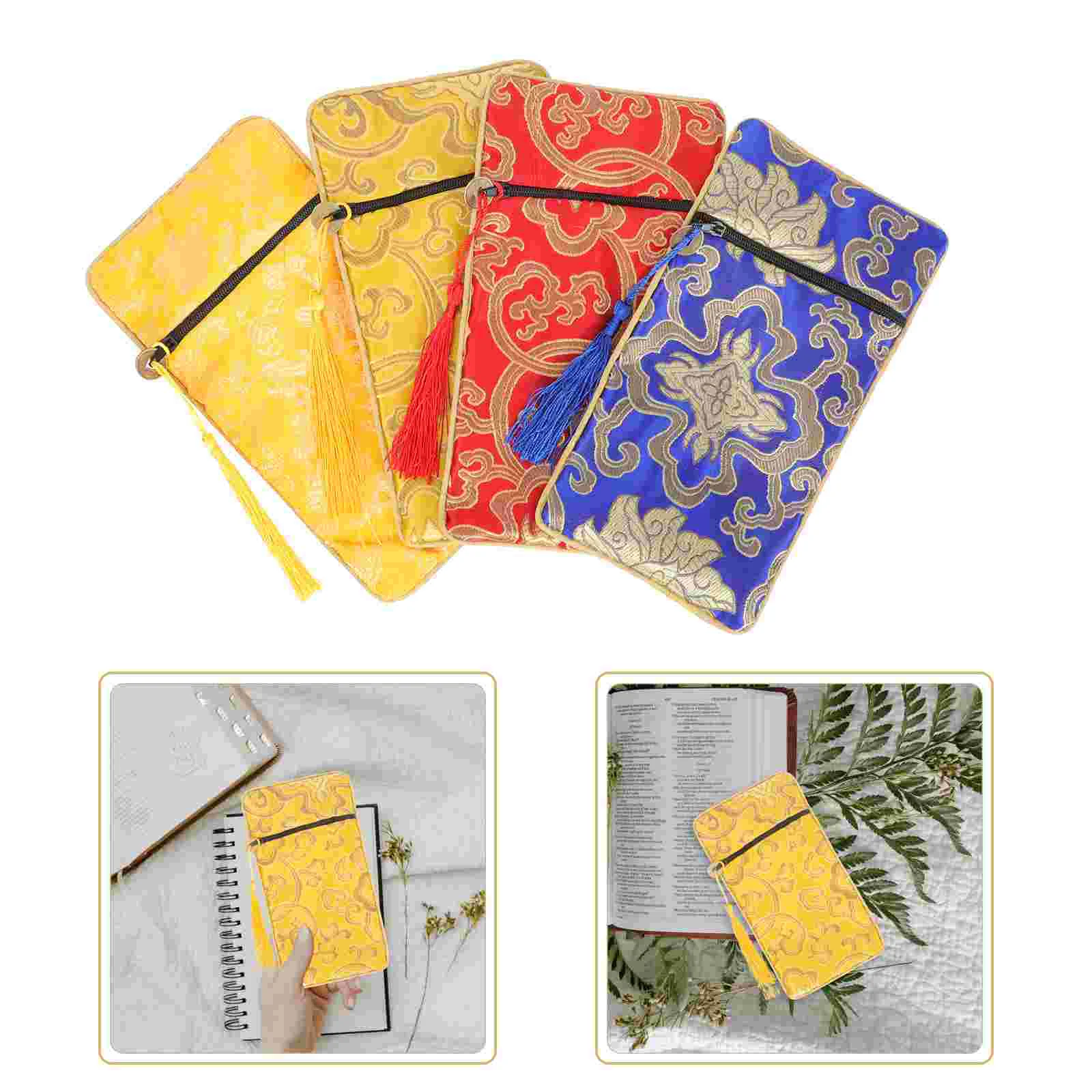 

Jewelrypouch Brocade Purse Drawstringsilk Embroidered Cloth Chinese Scriptures Zippersachet Travel Embroidery Vintage Scripture