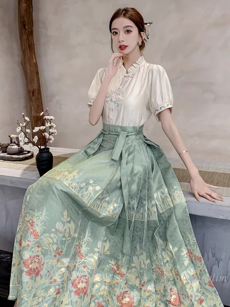 Женский летний комплект из двух предметов топ с коротким рукавом и юбка