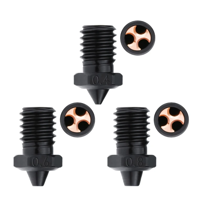 

63HD Clone-CHT Tip Nozzles 0.4mm 0.6 0.8 3D Printer Hardened Steel Nozzles for E3DV6 1.75mmFilament Three Hole Flow