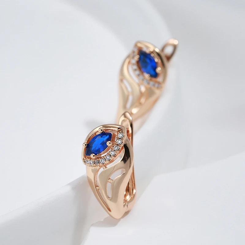 SYOUJYO Blue Cubic Zircon English Earrings For Women 585 Rose Golden  Luxury Party Wedding Fine Jewelry