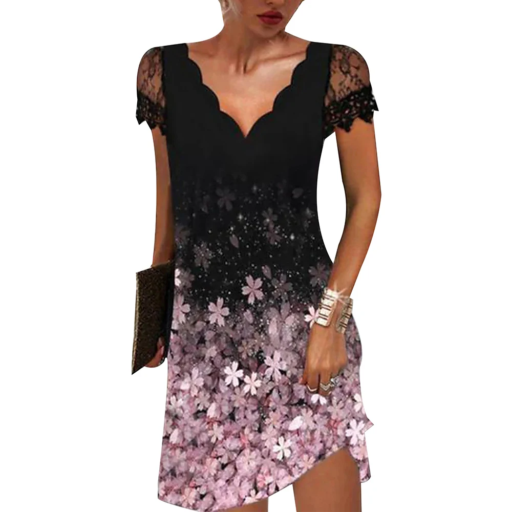 

Summer Y2K Mini Party Dresses Women Party Elegant Slim Lace Short Sleeves Floral Print Short Dress Vestidos Beach Dress Revenda