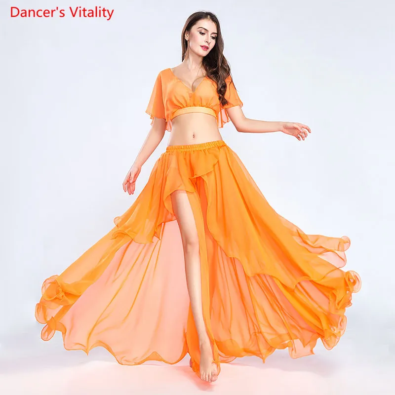 2018 Новый женский топ и юбка одного цвета с V-образным вырезом, 2 штуки. Костюм для танцев "Сексуальная командная форма для балета в длинной юбке".