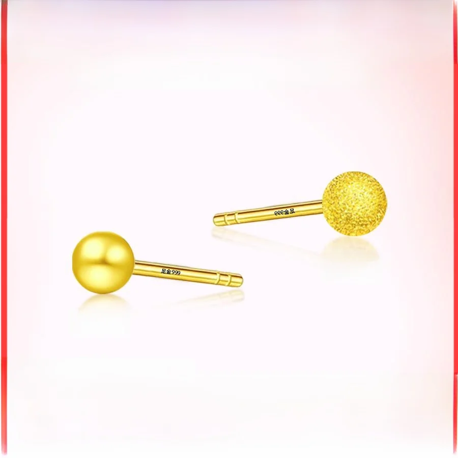 Чистое золото 999 пробы золотые бусины серьги-гвоздики легкие маленькие шарики в
