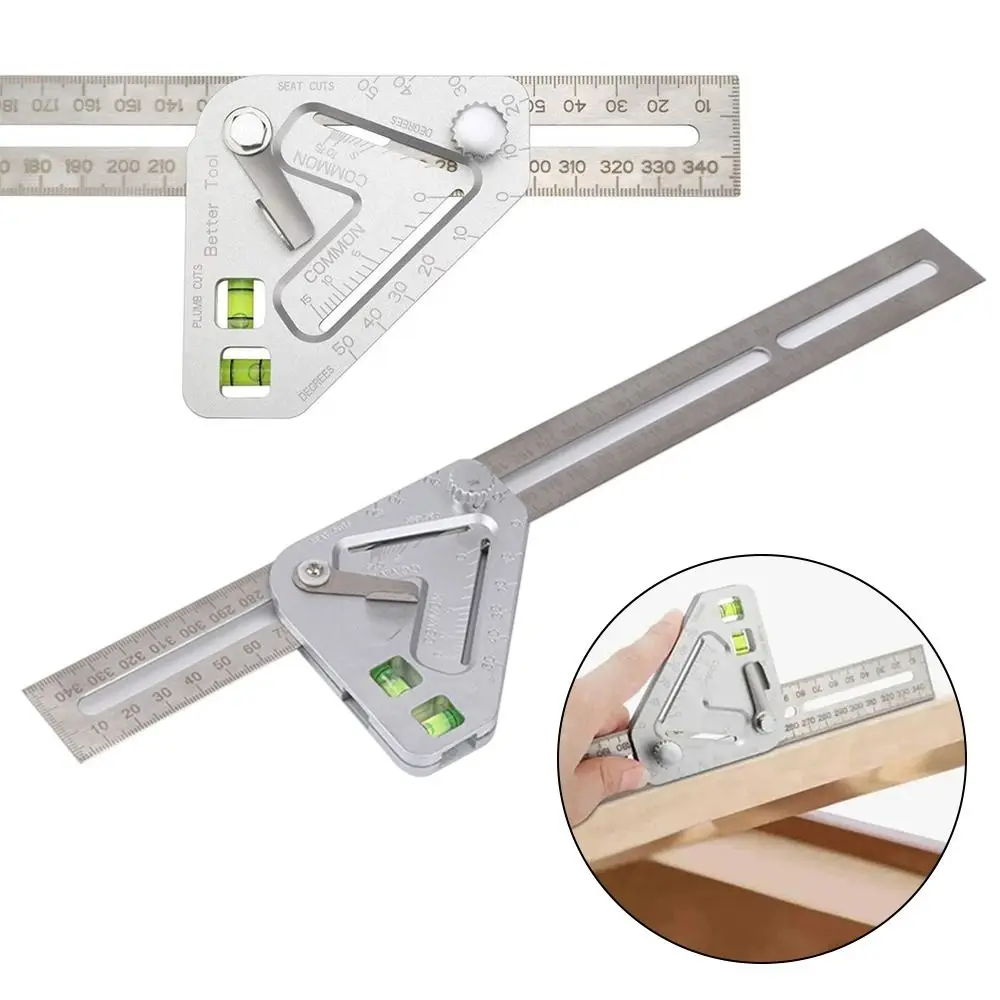 

Multi-function Portable Aluminum Alloy Triangular Ruler Woodworking Ruler Multi-Angle Measuring Leveler Angle Ruler