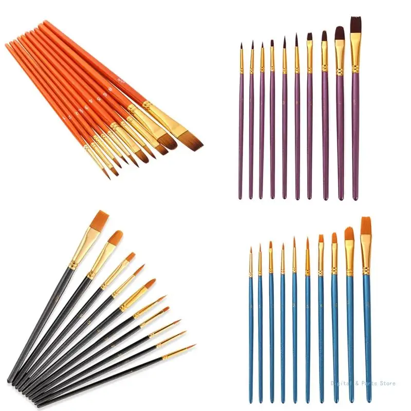 

M17F 10Pcs Nylon Paintbrush Wooden Paint Brushes Artist Art Set for Canvas Watercolor Gouache Acrylic Oil Painting