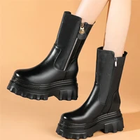 high top platform pumps shoes women genuine leather wedges high heel martin boots female winter warm round toe fashion sneakers