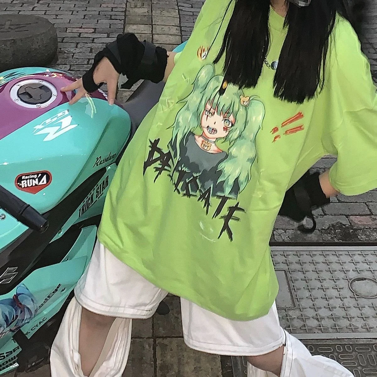 

Vintage Short Sleeved Women Summer Tee Korean Harajuku Fashion Style Japanese Anime Printed Loose T-shirt Student Couple Clothes