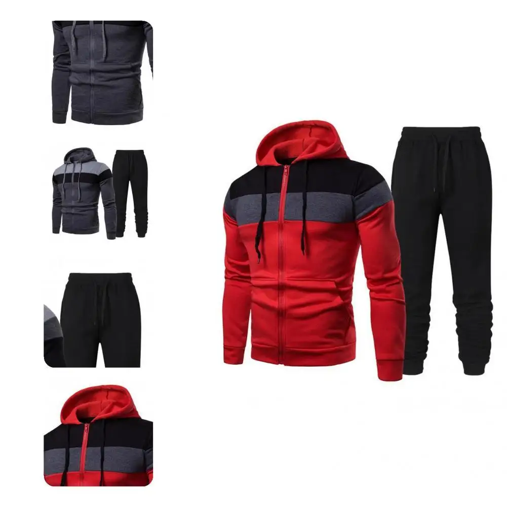 

1 Set Casual Sportswear Set Zipper Drawstring Spring Autumn Two-Piece Drawstring Hoodie Pants