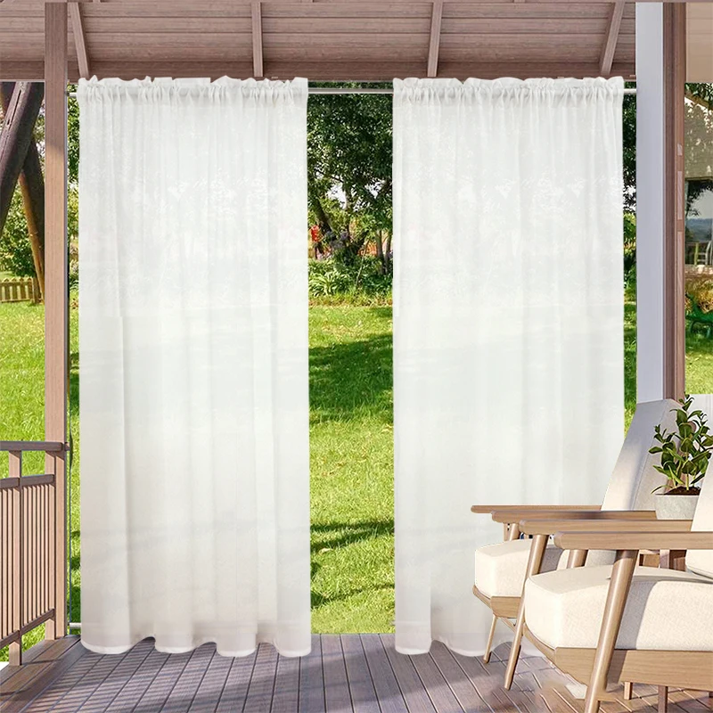 

White Outdoor Sheer Curtain for Patio Garden Drape Decoration for Bedroom Porch Pergola Cabana Gazebo Semi-shading Decor 커튼