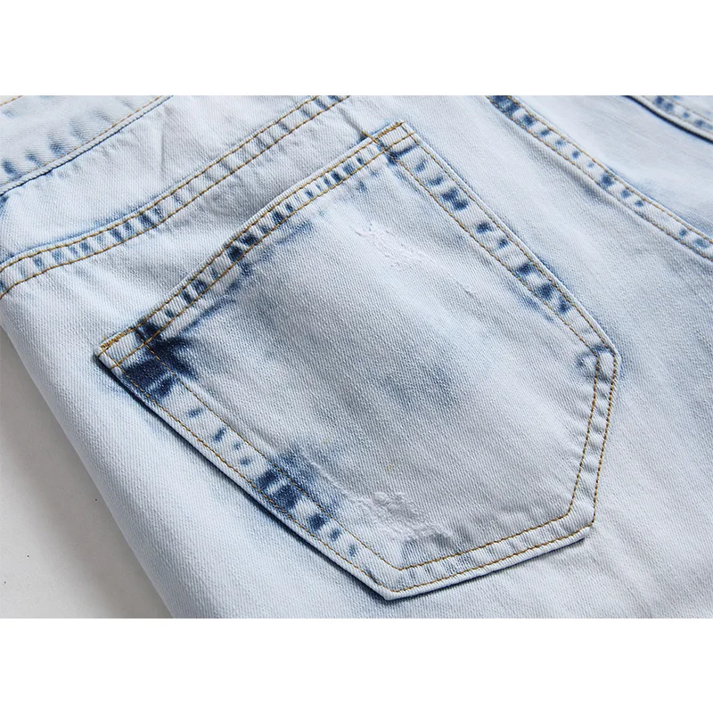 Men's Jeans Loose Hole Denim Pants Streetwear Men Fashion Personalized Shorts Cotton Knee Length Denim Pants