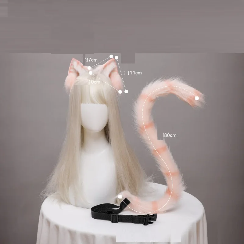 

Simulation Plush Animal Ears Tail Headband Bow Bell Necklace for Women Lolita Anime Party Cosplay Handmade Hair Accessories Set
