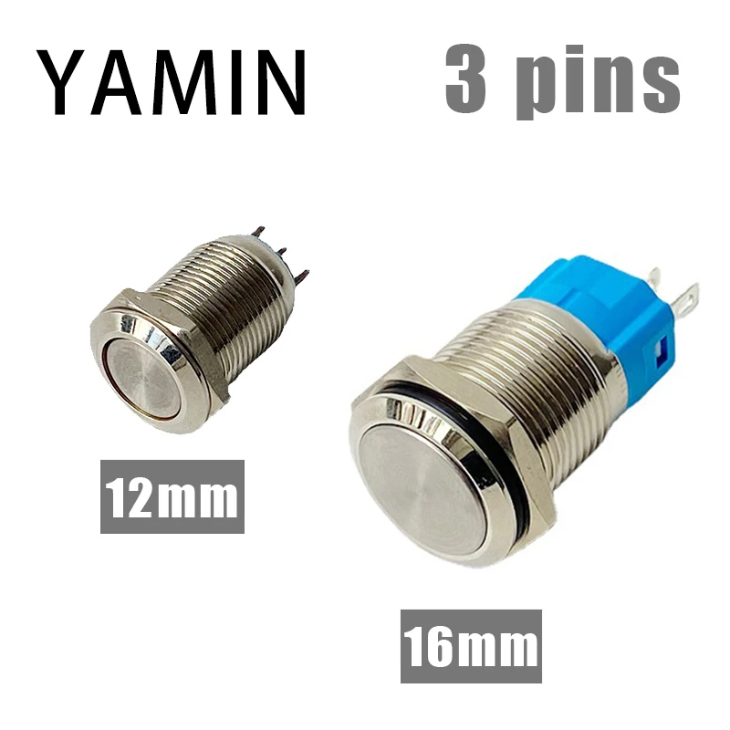 

Электрический металлический кнопочный переключатель, плоский, Круглый, ВКЛ./ВЫКЛ., 3 контакта, 12/16 мм