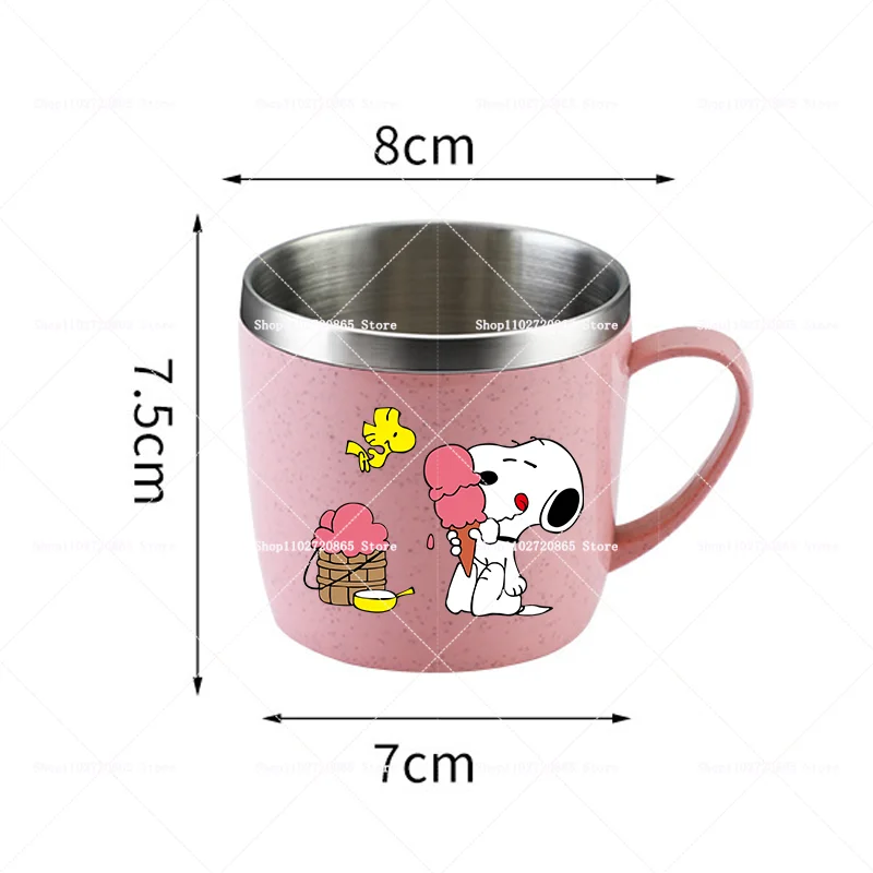 Фото Кружка Snoopys из нержавеющей стали 304 с соломинкой из пшеничного волокна, милая аниме-кружка для кофе, молока, воды, домашняя, противоожоговая, стеклянная, подарок №4