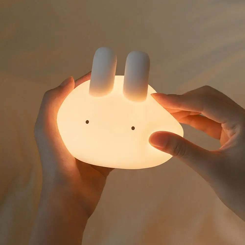 Bedroom Night Light for Children Cute Rabbit Led Silicone Lamp Sensor Dimmable Kid Holiday Gift Rechargeable Lamp