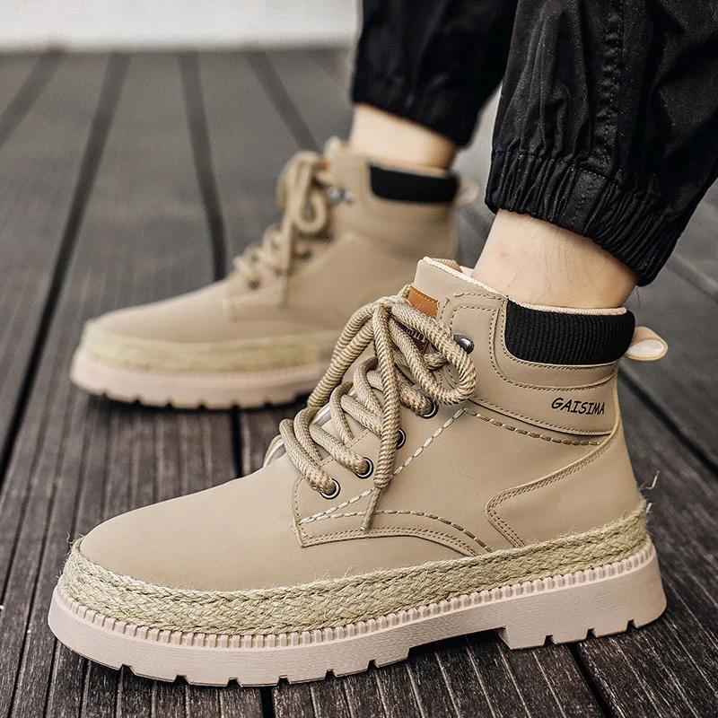 Осенне-зимние модные зеленые мужские рабочие ботинки удобные на платформе