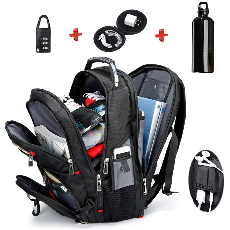 

Swiss Men's Backpack 17.3 Inch Computer Notebook Waterproof School Travel Bags Unisex Large Capacity Bagpack