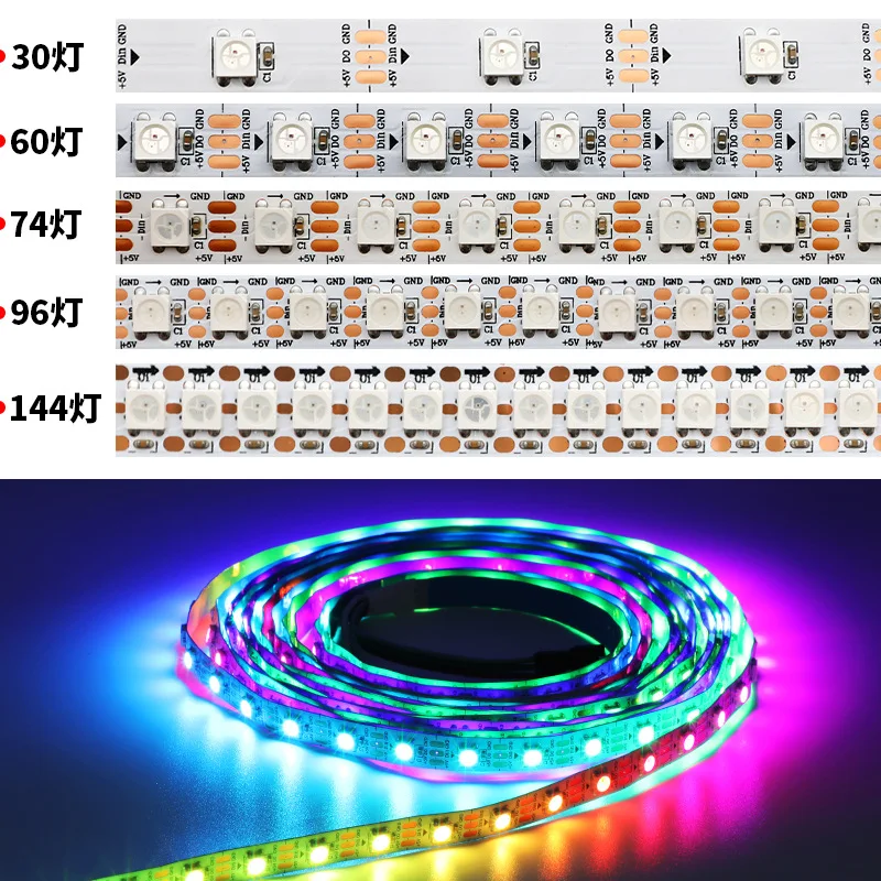 

5V WS2812B LED Pixels Strip Light 1m/2m/3m/4m/5m IP65 Waterproof IP20 Not Waterproof RGB Light SMD 5050 30/60/74/96/144leds/m
