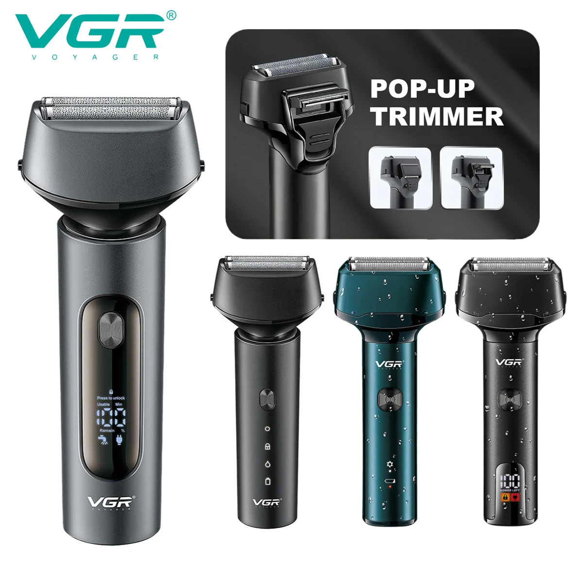 

VGR Foil Shaver Professional Beard Trimmer IPX7 Waterproof Electric Razor Shaving Machine for Men V-370 V-371 V-380 V-381