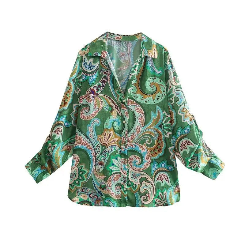 

Женская модная Тонкая блузка с принтом пейсли, длинными рукавами и пуговицами, Женская шикарная рубашка с воротником с лацканами в национал...