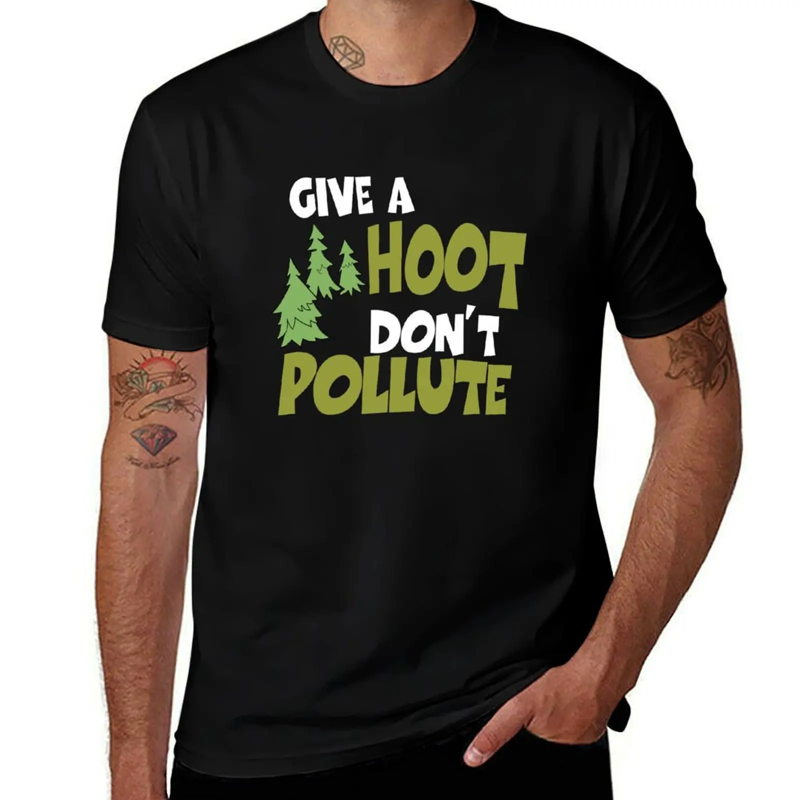Фото Футболка Give a Hoot Don't Pollute, повседневный минималистичный топ с короткими рукавами №1