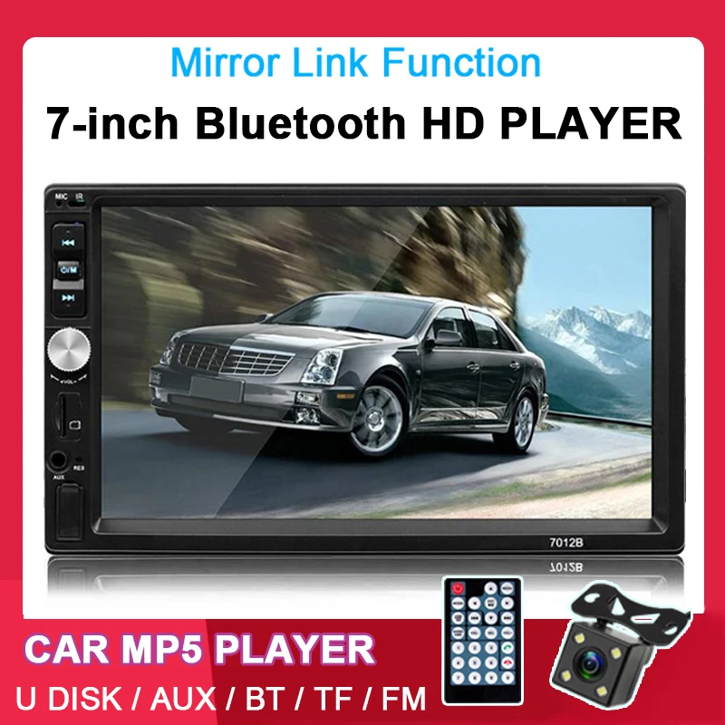 

2 Din 7 inch touch screen Car MP5 MP4 radio Player support Bluetooth/TF/USB/Aux/ steering wheel control with rear camera