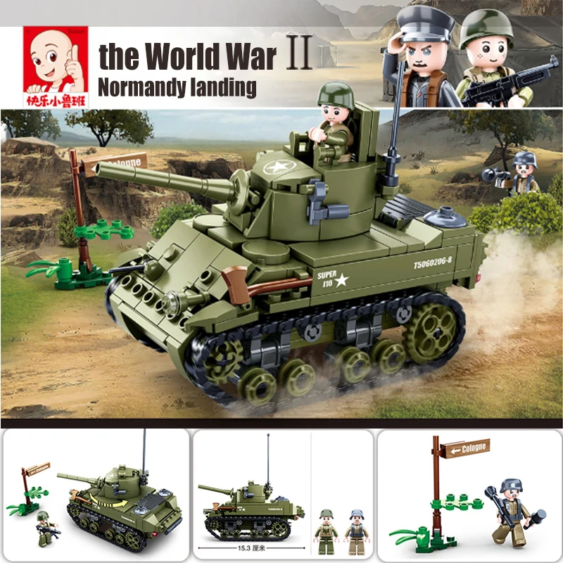 Конструктор Sluban игрушки WW2 армия M5 Стюарт Танк 344 шт. кирпичи B0856 военное