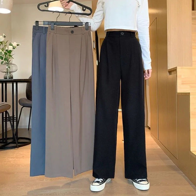 

Spring Summer Wide Leg Suit Pants for Women Korean Office Work Full Length Trousers Ladies Casual High Waist Straight Pants 2023