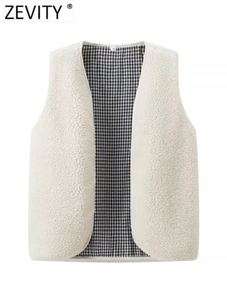 

Zevity 2023 женский модный клетчатый жилет из овечьей шерсти с открытой строчкой, женский кардиган без рукавов, жилет, топы CT5710