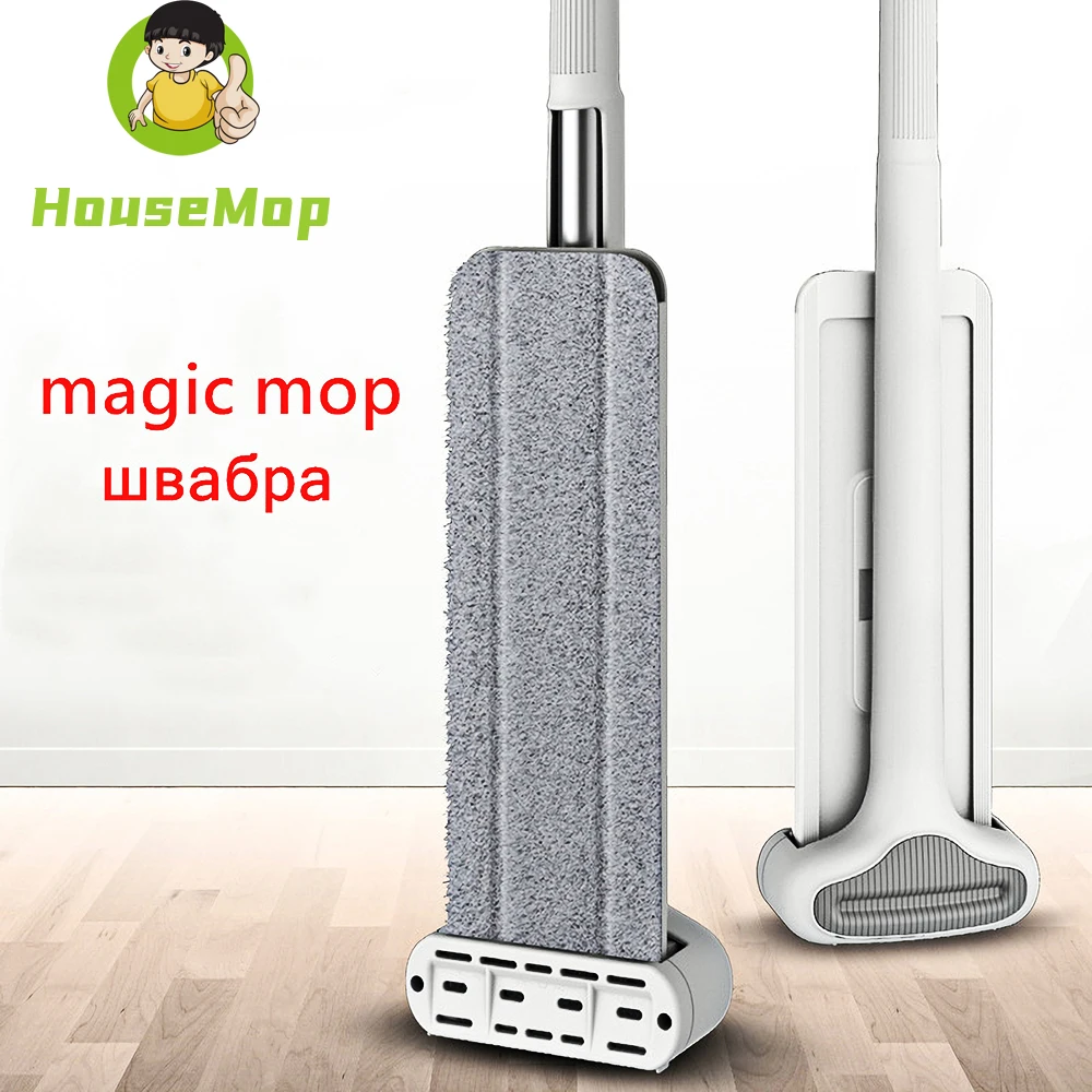 

Household Magic Flat Squeeze Mop Hand Free Washing Floor Lazy Mop Automatic Spin 360 Rotating Wooden Mop Kitchen Cleaning Tools