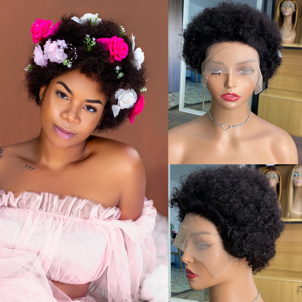 

Bouncy Curly Raw Indian Lace Front Wig Human Hair Classical Afro Pixie Cut Wig Shortcut Lace Wig For Black Women Bulk Sale