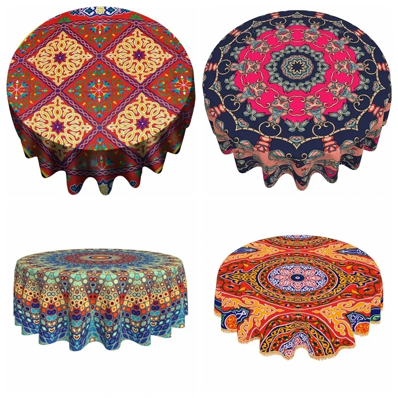 Цветная круглая скатерть из полиэстера с рисунком мандалы Бохо египетского
