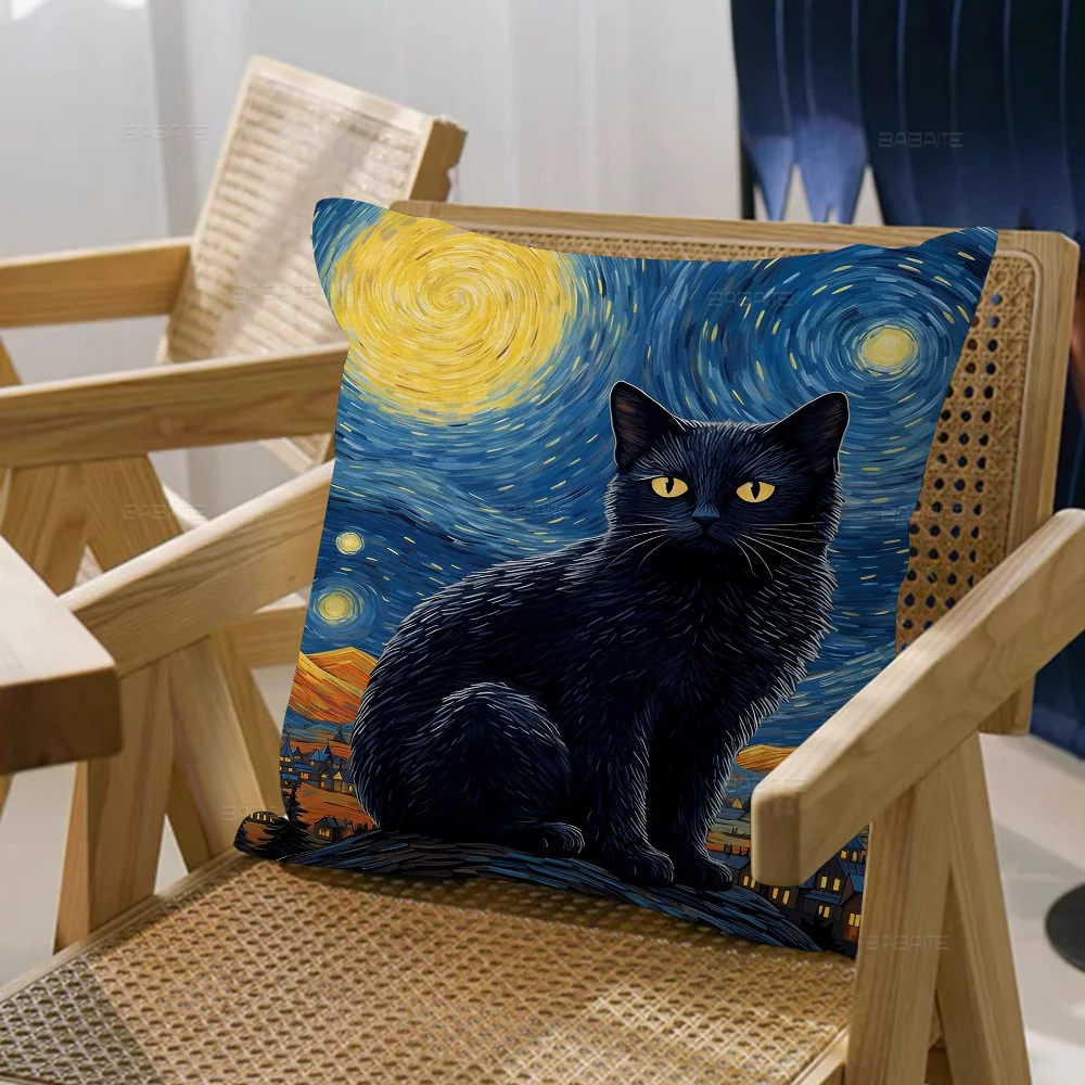 Черная кошка художественная подушка подарок украшение для дома и офиса спальня
