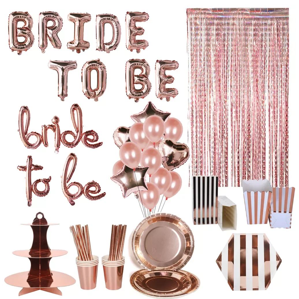 

Wedding Decorations Rose Gold Bride To Be Letter Foil Ballon Bride Veil Sash Headband Bridal Shower Bachelorette Party Supplies