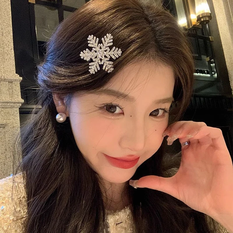 2 шт. заколка для волос в виде серебряной снежинки женщин и девочек милая челка