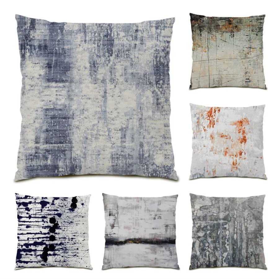 

Retro Pattern Pillowcase DecorativePolyester Linen Sofas Living Room Artistic Velvet Cushions Abstract color Cushion Cover E0414