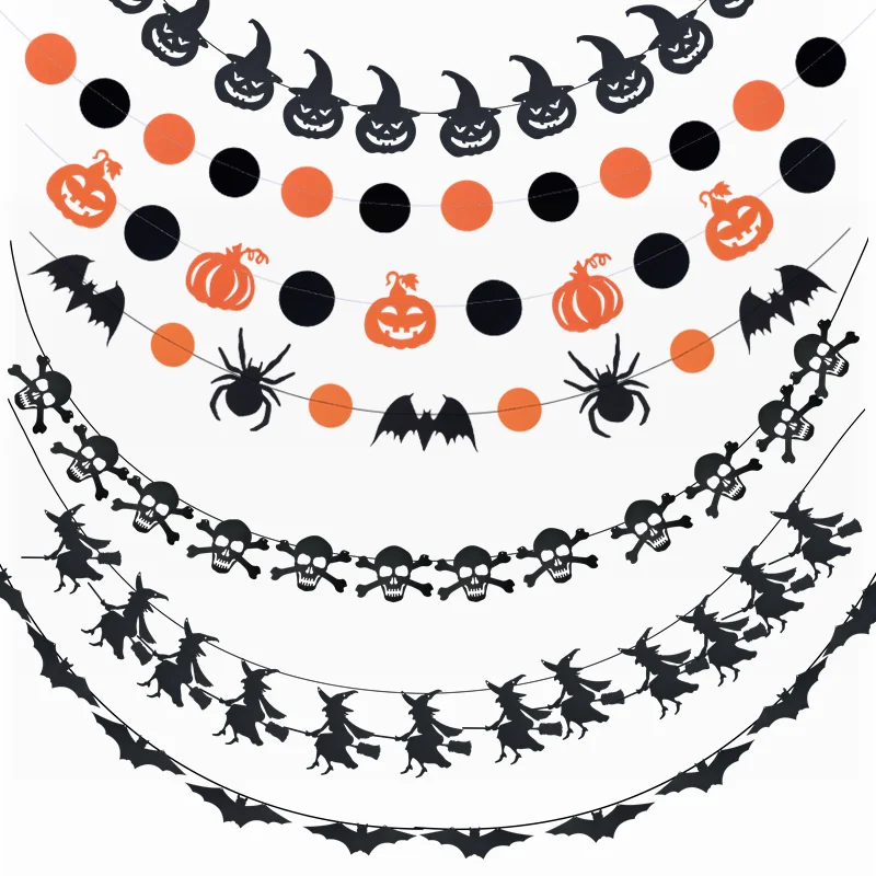 

Halloween Hanging Garland Bat Pumpkin Ghosts Spider Paper Banner Halloween Party Haunted House Ornament Decoration Bunting Flags
