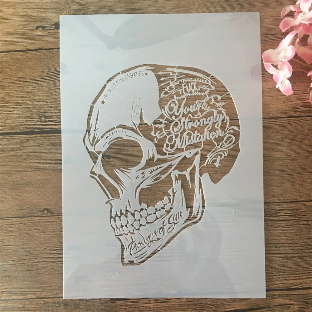 

A4 29cm Awesome Skull Head Words DIY Layering Stencils Wall Painting Scrapbook Coloring Embossing Album Decorative Template