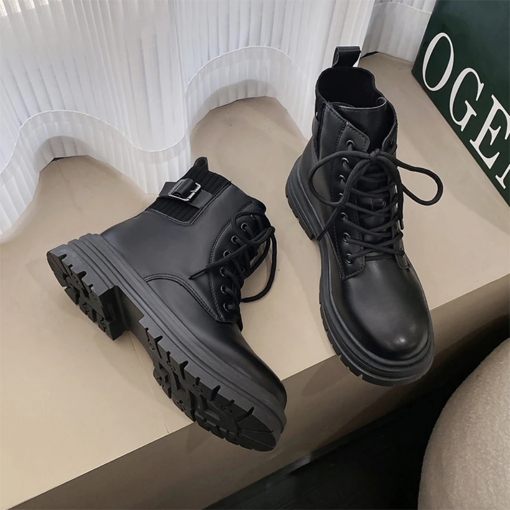 Martin boots women's platform yellow shoes lace-up thick heel ankle boots Mountaineering motorcycle boots students