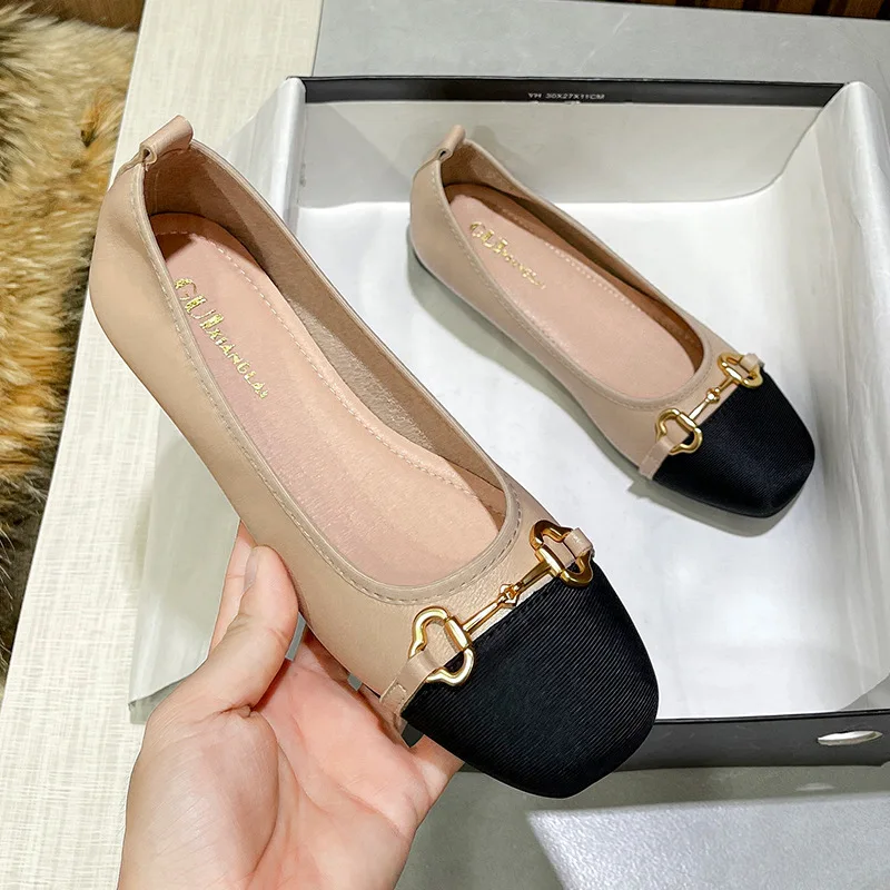 

Real Leather Women Round Toe Flats Single Shoes Spring Autumn Ladies Dressy Loafers Office Ballerinas Femme Luxury Shoes 35-42
